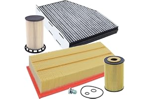 BESTPRICE Inspektionspaket Filterset mit 1x Ölfilter, 1x Luftfilter, 1x Innenraumfilter (Aktivkohle), 1x Kraftstofffilter, 1x Ölablassschraube mit Dichtung