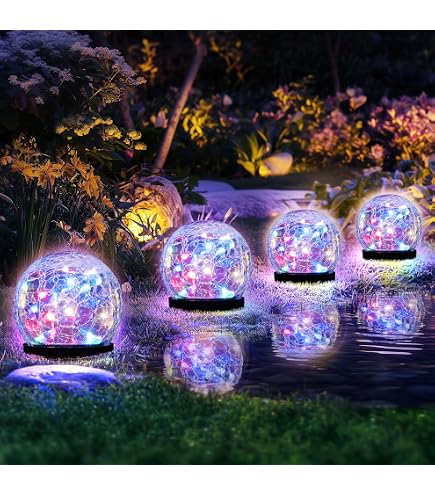 Solar Cracked Glass Globe Lights – Multicolor LED, 15 Cm, IP65 Waterproof, Stake Or Surface Mount For Pathway, Patio, Lawn Decor