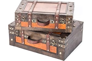 Trademark Innovations Maletas decorativas de madera estilo vintage (juego de 2), color marrón