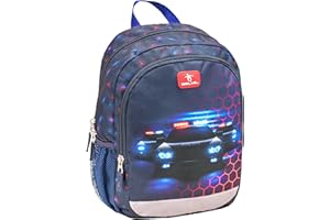 Belmil Kindergartenrucksack mit Brustgurt und Namensschild für 3-6 Jährige/Jungen / 12 L/Krippenrucksack Kindergartentasche Kindertasche/Polizei/Rot, Blau (305-4/A Police)