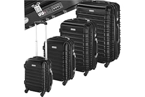 tectake® 4 TLG Reisekoffer Set, TSA Schloss, Hartschalenkoffer Set, Trolley Kofferset, ABS Hartschalen Reisekofferset, Trolley, Gepäck, 4 Rollen, 360 Grad drehbar, Teleskopgriff - schwarz
