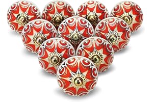 FURNISHFUL FINESSE Knöpfe für Schränke und Schubladen – Türknöpfe für Schränke, verschiedene handbemalte Türgriffe für Kommoden, Küchen, Kleiderschränke, Boho-Heim-Innendekoration – Rot – 4 Stück