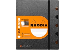 RHODIA 132576C - Cahier d’organisation rechargeable Exabook Noir - A5+ 16 x 21 cm- Ligné - 160 pages détachables perforation 6 trous - Papier Clairefontaine 80 g/m² - Couverture Polypro recyclé