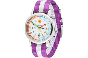 Amonev Time Teacher Watch, Easy to Read Analogue Watch with Colourful Nylon Strap, Learn to Tell The Time - Ideal for School Children