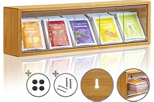 KROCKAZONE. KrockaZone - Tea bag storage box organiser/tea box with 5 pull-out compartments made of clear acrylic glass/tea bag dispenser made of real bamboo.