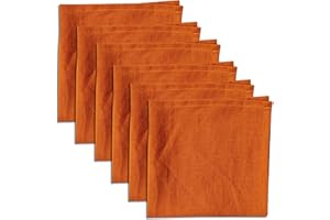 Linendo 100% Pure Linen Dinner Cloth Napkins 38 x 38 cm Orange - Set of 6 Pack European Flax Natural Fabric Washable for Home and Kitchen