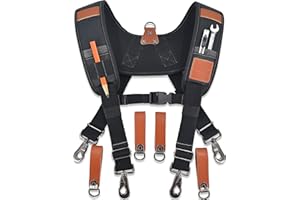 WELKINLAND Heavy-Duty leather tool belt suspenders, Leather tool bag suspenders, Carpenter suspenders, Construction tool belt for men