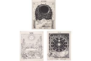 Simpkeely Pack of 3 Tarot Tapestries, The Sun The Moon The Star Tarot Card Tapestry Medieval Divination Wall Hanging with Rustproof Grommets, Mysterious Tapestry for Bedroom – 16" x 20"