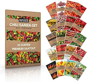 20er Chili Samen Set von Naturlie, 20 Sorten Chilisamen mild bis sehr scharf, Chili Set f&uuml;r Balkon, Garten, Gew&auml;chshaus, Hochbeet - Premium Chilisortiment