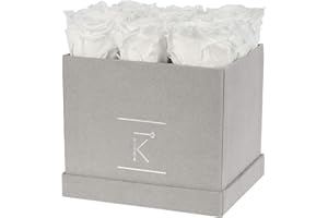 ‎TRIPLE K TRIPLE K - Rosenbox mit 9 Infinity Rosen (Rechteck), bis 3 Jahre Haltbar, Flowerbox mit konservierten Rosen, Blumenbox Inkl. Grußkarte (Velvet, Weiß)
