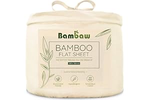 BAMBAW Podwójne prześcieradło w kształcie kości słoniowej, bez gumy, z bambusa, 240 x 290 cm, pościel dla alergików, przyjemna pościel chłodząca na lato, beżowe prześcieradło