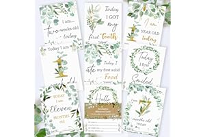 PERSONAL MOMENTS Botanical Boho Eucalyptus Baby Milestone Cards - Leaf-Inspired Newborn Memory Keepsake - Perfect Baby Boy & Girl Gift Set - Nature-Themed First Year Moments - Unique Boho Baby Gift