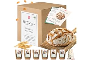 Brot und Salz Geschenk – originelle Einzugsgeschenke für Wohnung & Haus, zum Richtfest, Umzug, zur Hochzeit oder Geburt – Geschenkkorb mit 6 Bio Brotbackmischungen – Bake with Love