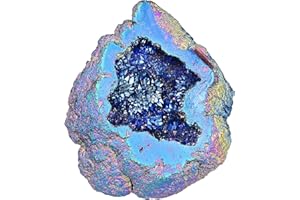 Nupuyai Cristaux de Quartz Geode Naturels Angel Aura Quartz, Spécimen de Quartz Enduit de Titane Amas de Cristal Arc-en-Ciel 100-200g, Bleu