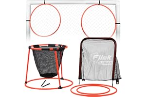 Football Flick Urban Skills Set – 4-in-1 Football Target Set with Mini Goal, Corner Targets & Basket Net – Training Equipment & Garden Games, Black/Orange