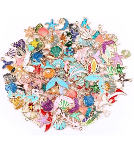 SUNNYCLUE 40 Breloques Thème Océan - 10 Styles Vie Marine Bronze Antique & Turquoise - Charms Dauphin, Étoile De Mer Pour Bijoux
