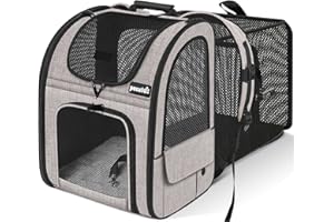 Pecute nosidełko dla kota i psa, rozszerzane, przenośne, oddychający plecak z przednimi kieszeniami okiennymi z siatki, wysuwane plecy, więcej miejsca, idealny do przenoszenia szczeniaków, psów, kotów do 10 kg (jasny khaki)