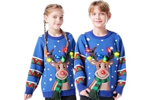 JOYIN Brzydki świąteczny sweter dla dzieci, świecący sweter bożonarodzeniowy dla chłopców i dziewcząt, świąteczny sweter dla chłopców i dziewcząt