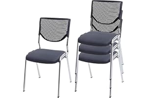‎MENDLER Mendler 4er-Set Besucherstuhl T401, Konferenzstuhl stapelbar, Stoff/Textil - Sitz dunkelgrau, Füße Chrom