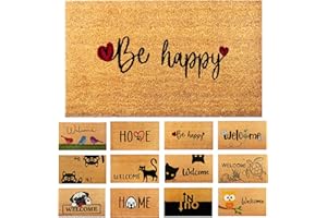 AMARU DOOR MATS Zerbino Be Happy Fibra di Cocco - 70x40cm Zerbino Ingresso Casa con Superficie Antiscivolo in PVC e Fibra Cocco - Per Corridoi, Porte Esterne - Accessori per la Casa - Design Minimalista Originale