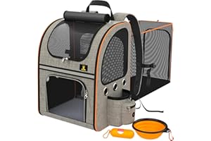 S4LTHER 'S S4LTHER'S Zaino per Cani - Zaino per Gatti Espandibile - Zaino Gatto con Abbeveratoio - Zaino Gatto Trasporto Espansibile con Tracolla - Zaino Cane Peso Massimo 8 KG - Trasportino Gatto Zaino