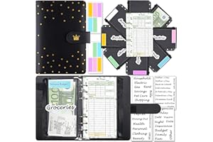 Organizer na pieniądze A6, 6-pierścieniowy zestaw do planowania budżetu z kopertami na pieniądze, sposób przechowywania kopert, pasujące naklejki i etykiety, Harphia, 146 cm (146 koron)