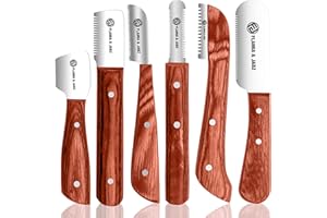 FLAMIA & JABZ Professional Stripping Knife kit (6 Pieces Set) for Dogs & Pets, Wooden Handle Grip with Stainless Steel Blade (Right Handed) (Orange)