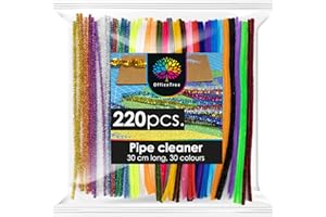 OfficeTree 220 x Pipe Cleaners for Craft - 30 Colours - Coloured Pipe Cleaner - 30 Colours Long Pipe Cleaners for Cleaning, Children, DIY & Decorating - Pipecleaners Craft Long