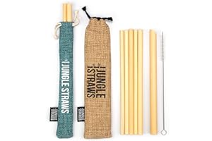 JUNGLE CULTURE Jungle Straws Pajitas de Bambú | Pack 12 Pajitas Reutilizables | Pajitas Biodegradables Ecologica de 20cm Totalmente Orgánicas | Cepillo de Limpieza y Bolsa de Jute | Pajitas Cócteles (Verde)