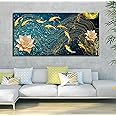 AADEE CRAFT Modern Golden Lotus with koi Fish Abstract Canvas Wall Painting With Wooden Frame For Living Room I Bedroom I Home | Office | Hotel | Gifts Size Big Large (48x24 inches)