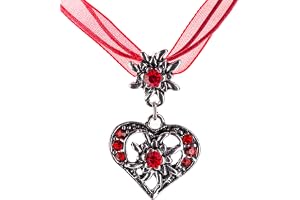 Elegant kedja, hjärtdesign med briljanter och Edelweiss i många färger, hänge för traditionell kostym, smycken, kedja för dir