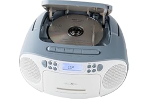 REFLEXION CD-Player mit Kassette und Radio für Netz- und Batteriebetrieb (PLL UKW-Radio, LCD-Display, AUX-Eingang, Kopfhörer-Anschluss), weiß/blau, RCR2260