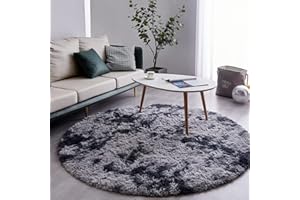 VOFUSHON Okrągły Dywan z Wysokim Runem Do Salonu, Puszysty Shaggy, Przy Łóżku i Outdoorowy (Ø 100 cm, Ciemnoszary)