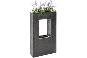 Dehner Gartenbrunnen Grua mit LED Beleuchtung, Steinoptik, ca. 93 x 56 x 20 cm, Polyresin, dunkelgrau