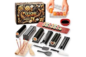 Pukpu Kit Sushi Complet 20 Pièces – Tapis Bambou, Outils Sushi, Assiette, Baguettes, Bols, Boîte Cadeau – Avec Guide Papier et Vidéos – Appareil à Sushi Maison pour Débutants