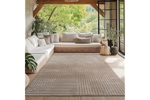 ‎HOMEBYHOME HomebyHome Teppich Wohnzimmer, Schlafzimmer, Wintergarten, Kurzflor Beige, Hoch-Tief-Effekt, weich & waschbar, Outdoor geeignet, pflegeleicht, 280x370 cm
