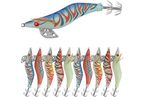 SHADDOCK 10pcs Esche da Pesca di gamberetti di Legno, Esca di Calamari, Esche Artificiali Spinner, Esca Kit Glow con Ganci affilati Tackle