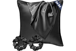 ‎SEIWOHL Seiwohl Satin Kissenbezug 80x80 2er Set, Weich wie Seidenkissenbezug Silk Pillowcase, Vegane Seide Kopfkissenbezug Kissenhülle Seidenkopfkissen für Haar und Haut mit Haargummis, Schwarz