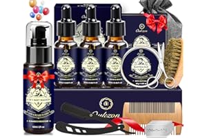 Oukzon Beard Grooming Kit for Men, 11 in 1 Beard Care Set w/Beard Wash & Conditioner 60ML, 3 Beard Oil, Beard Balm, Beard Brush, Straight Razor, Stocking Fillers Christmas Gifts for Men, Dad, Him