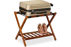 relaxdays Porte-Valise Pliant, Bois, H x L x P : 54,5 x 66 x 44,5 cm, 2 étagères, Repose Bagages hôtel, Nature