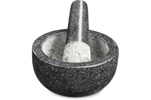 Navaris Mortar and Pestle Set - Natural Stone Granite Pestle and Mortar Bowl for Grinding Spice, Garlic, Nuts, Herbs, Pesto - 12cm Diameter
