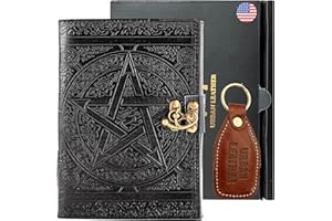 STAGLIFE URBAN LEATHER Diario Gótico De Cuero Con Pentagrama Negro, Libro De Sombras, Cuaderno Gótico De Pentáculo, Grimorio, Bruja, Pagano, Suministros De Decoración, Páginas Sin Forro