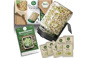Little Plants Sprossenglas Set + 6 x Bio Sprossen Samen in 5 verschiedenen Farben inkl. Sprossen Ebook Keimglas (Anthrazit)