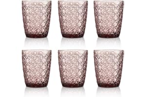 Joeyan Rosa Bicchieri Acqua Vetro,Impilabile Colorati Bicchieri Tumbler per Succhi Bevande Cocktail caffè,300 ml,Set da 6 Pezzi,Lavabile in Lavastoviglie