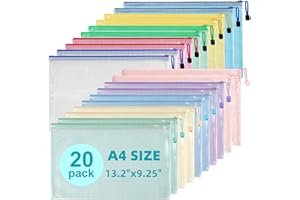 Mutsitaz 20 Pack A4 Plastic Wallets File Bags, A4 Document Wallets with Zipper, Document Folder, Zip Lock Bags, Document Zipper Bags, Zip Plastic Folder for School, Travel, Home, Office