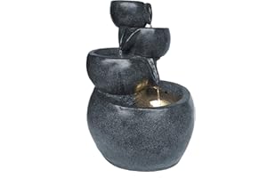 Dehner Gartenbrunnen Bowl mit LED Beleuchtung, ca. 66 x 49 x 42 cm, Polyresin, grau