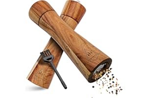 Schwarzwald Spirit - Molinillo de sal y pimienta de madera con mecanismo de cerámica + pincel de limpieza gratis, madera, marrón