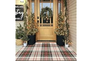 Othilic Christmas 3x5 Entry Rug - Small Washable Indoor Outdoor Mats for Front Door Non-Slip Porch Rug Holiday Tartan Plaid Throw Rugs for Living Room Bedroom Entryway Kitchen Office Porch Decor