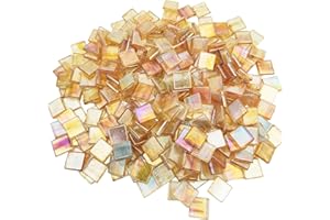 BTMIEY 500g Eis-Jade-Mosaikfliesen,1,5 cm, quadratische Glasmosaikstücke für Kunsthandwerk, leicht zu schneiden, Glasfliesen, Puzzle-Material, geschnitten, handgefertigt (Irisierendes Gold)