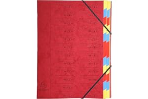 Exacompta - Réf. 54245E - 1 trieur dos agrafé - avec élastiques - couverture imprimée en carte lustrée et intérieur en carte recyclée - 24 compartiments - dim 24,5x 32 cm - pour A4 - couleur rouge